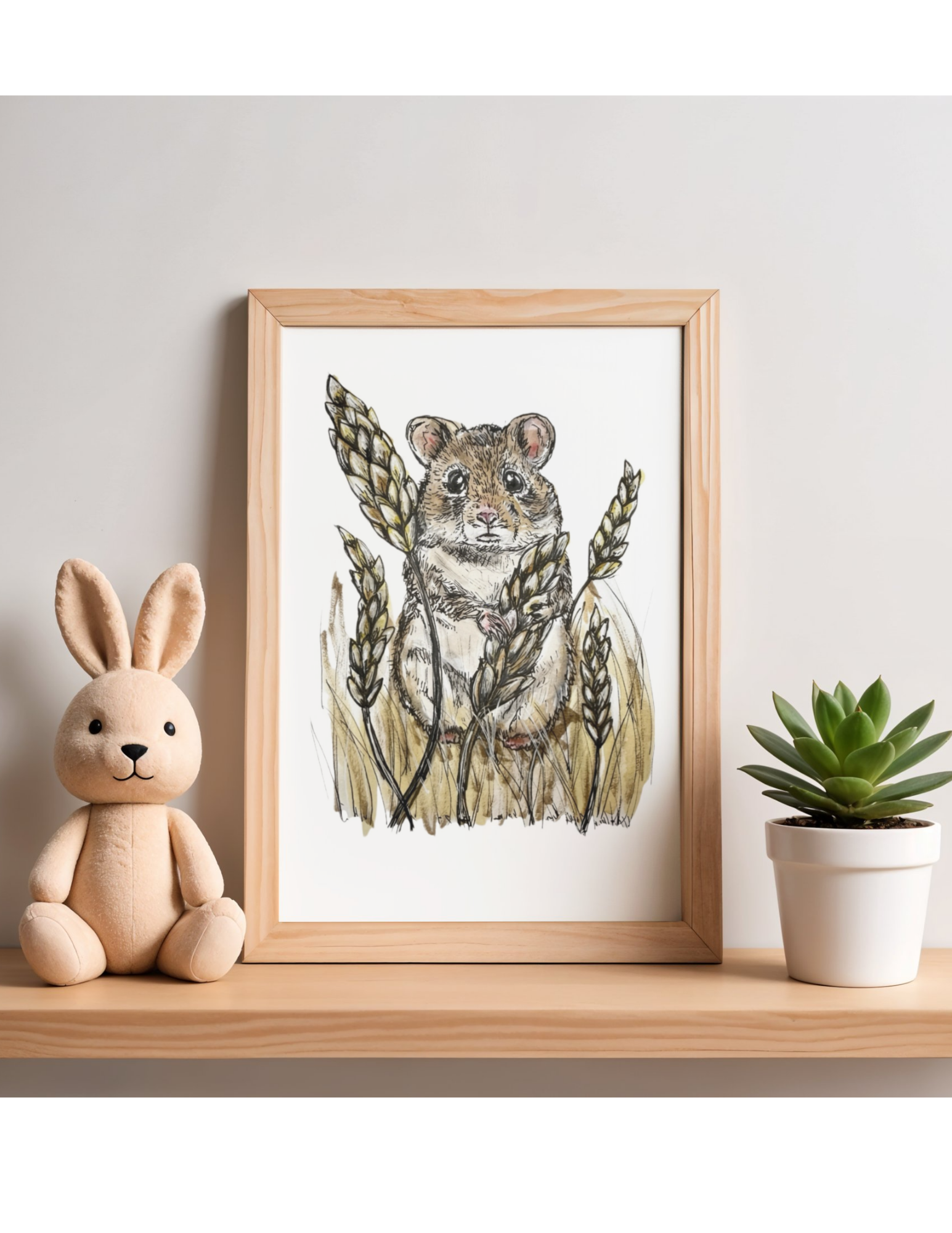 Field Mouse in Wheat – Watercolor & Ink Art Print
