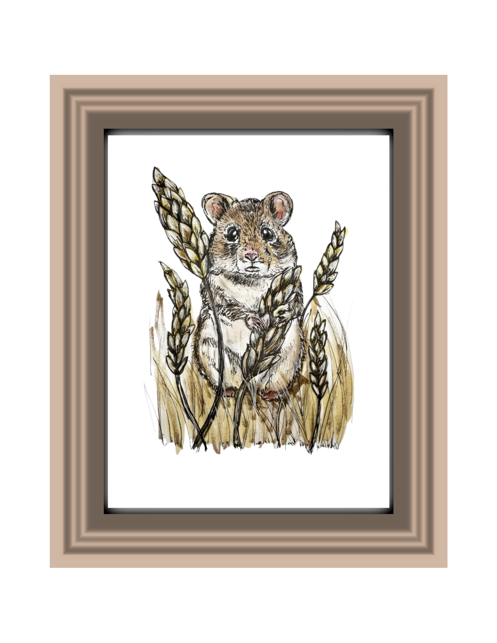 Field Mouse in Wheat – Watercolor & Ink Art Print
