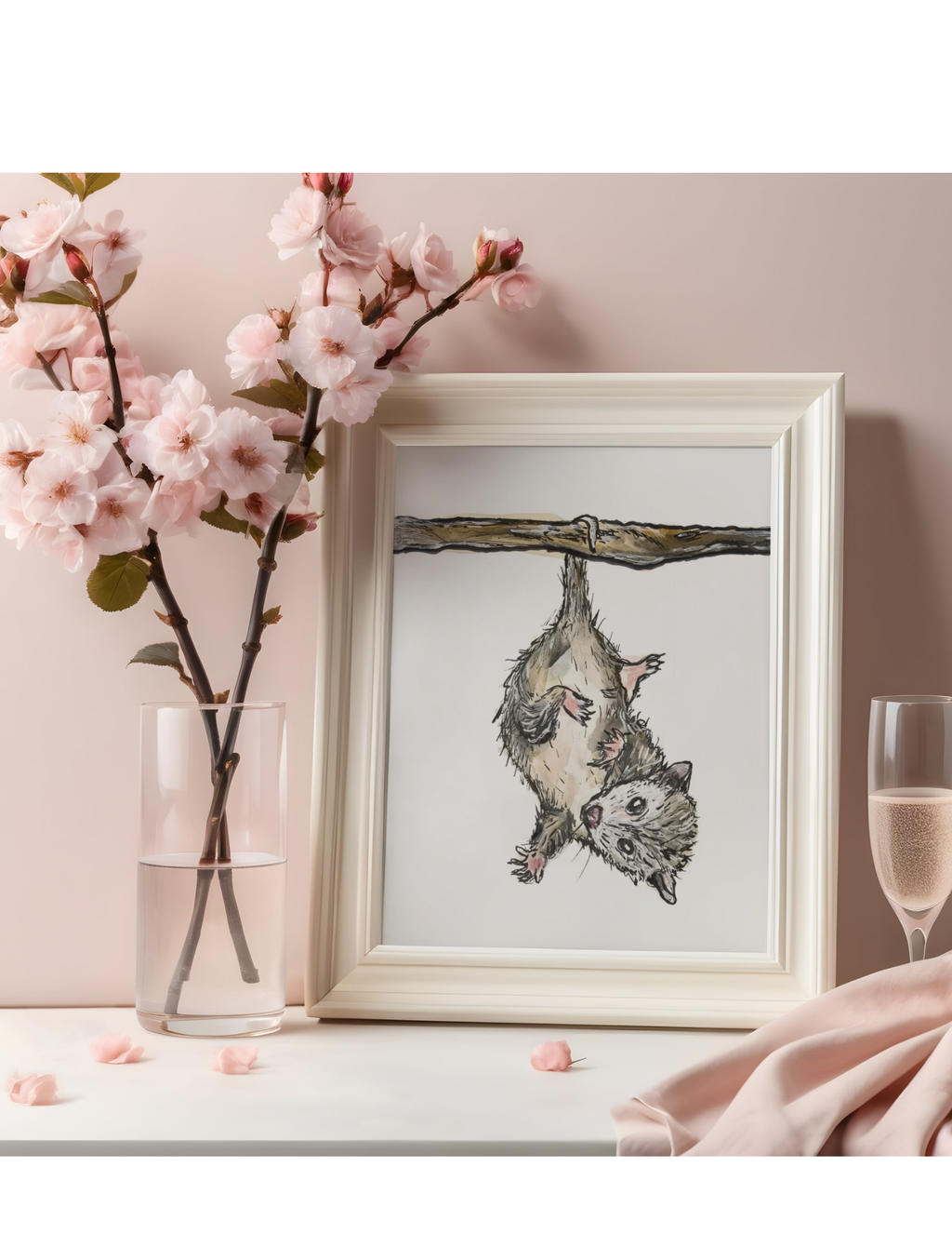 Hanging Possum – Watercolor & Ink Art Print