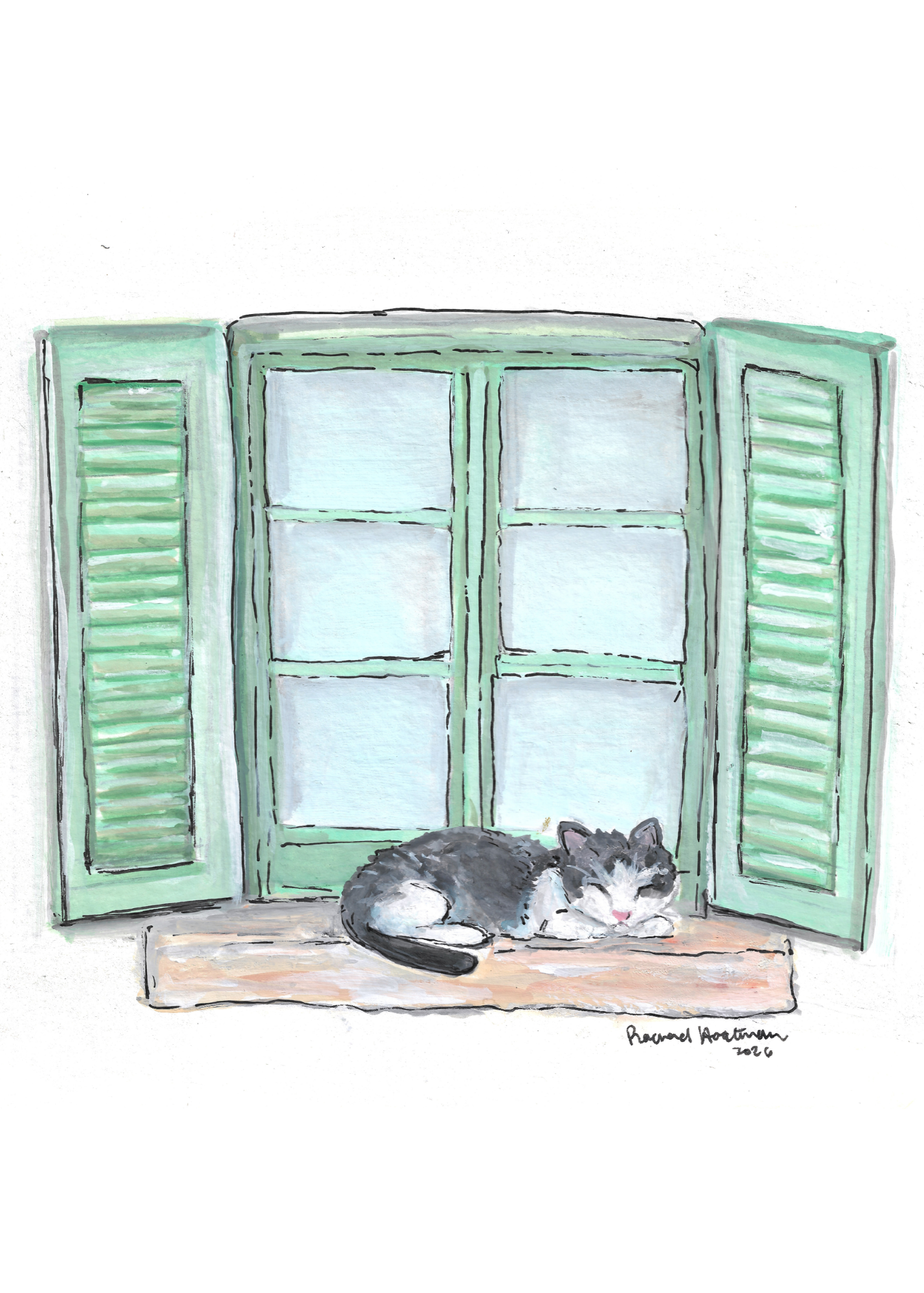Sleeping Cat at the Window — Art Print