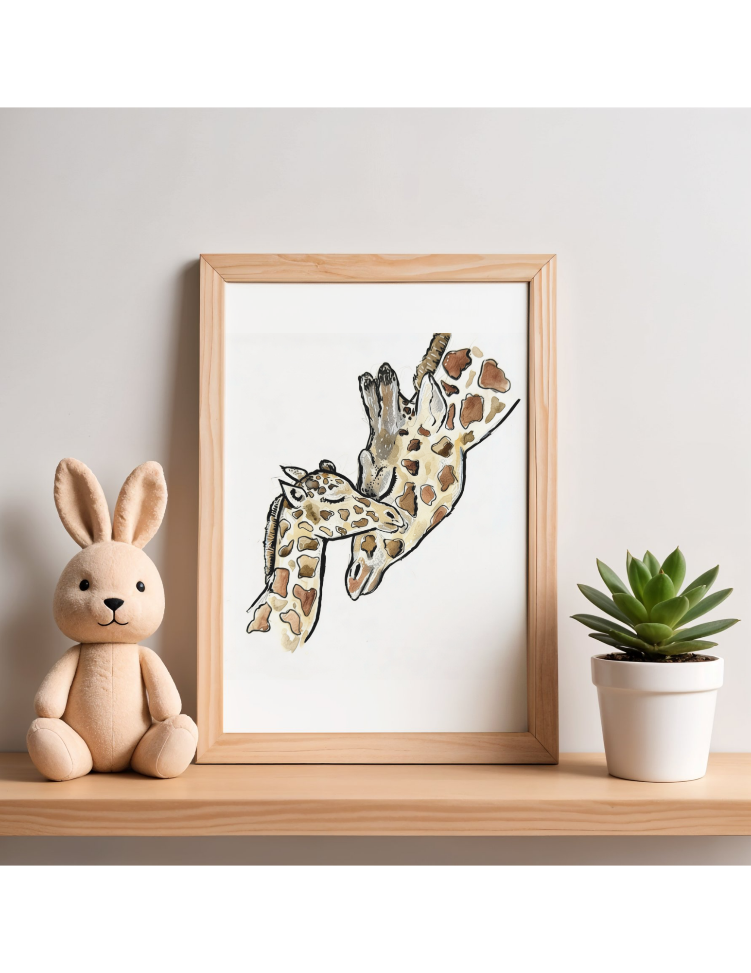 Mother & Baby Giraffe Art Print