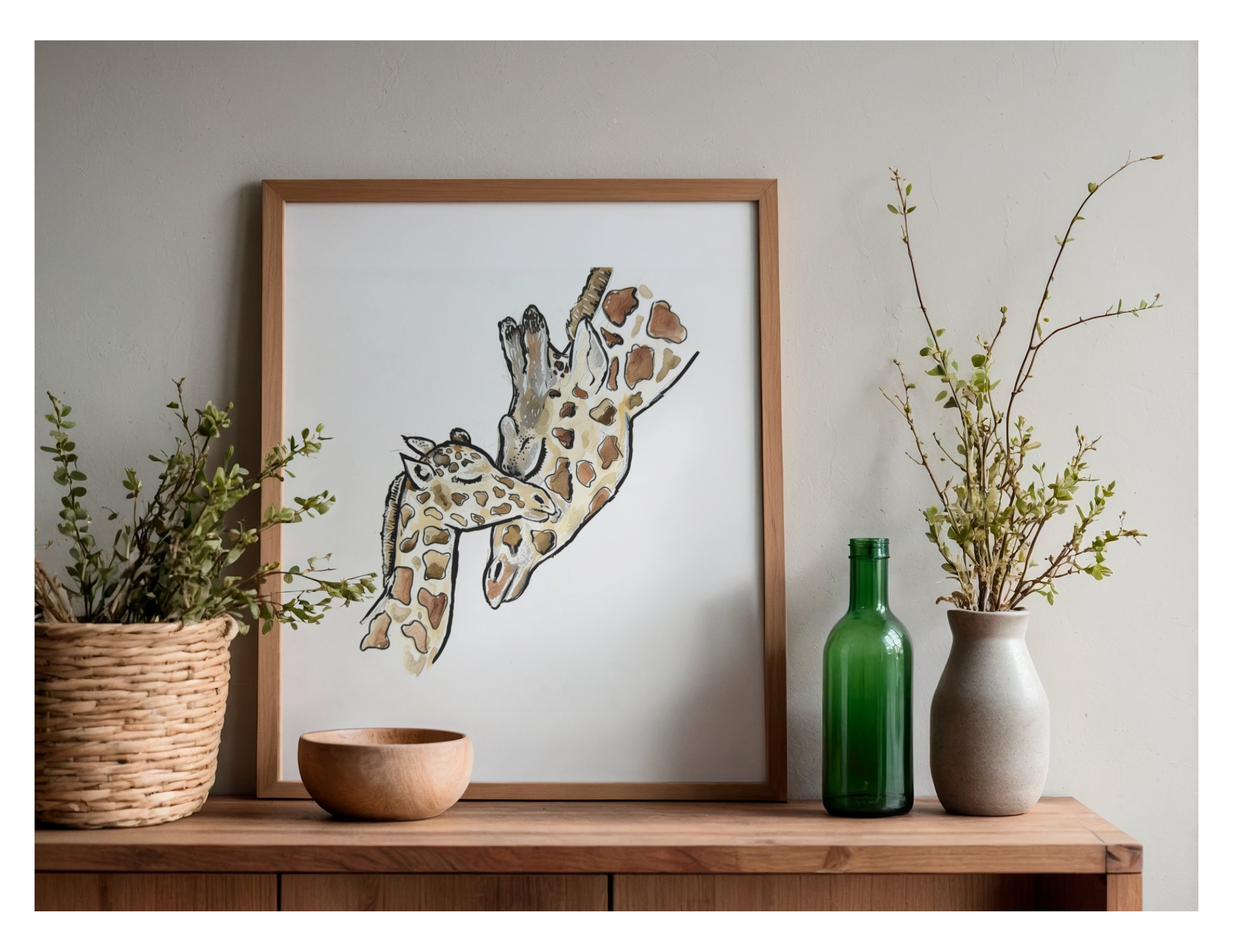 Mother & Baby Giraffe Art Print