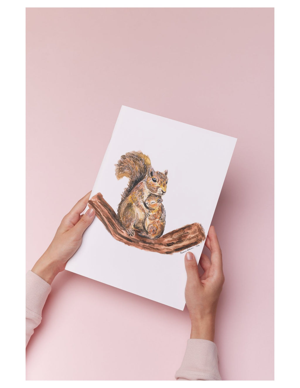 Mother Squirrel & Baby – Watercolor Art Print