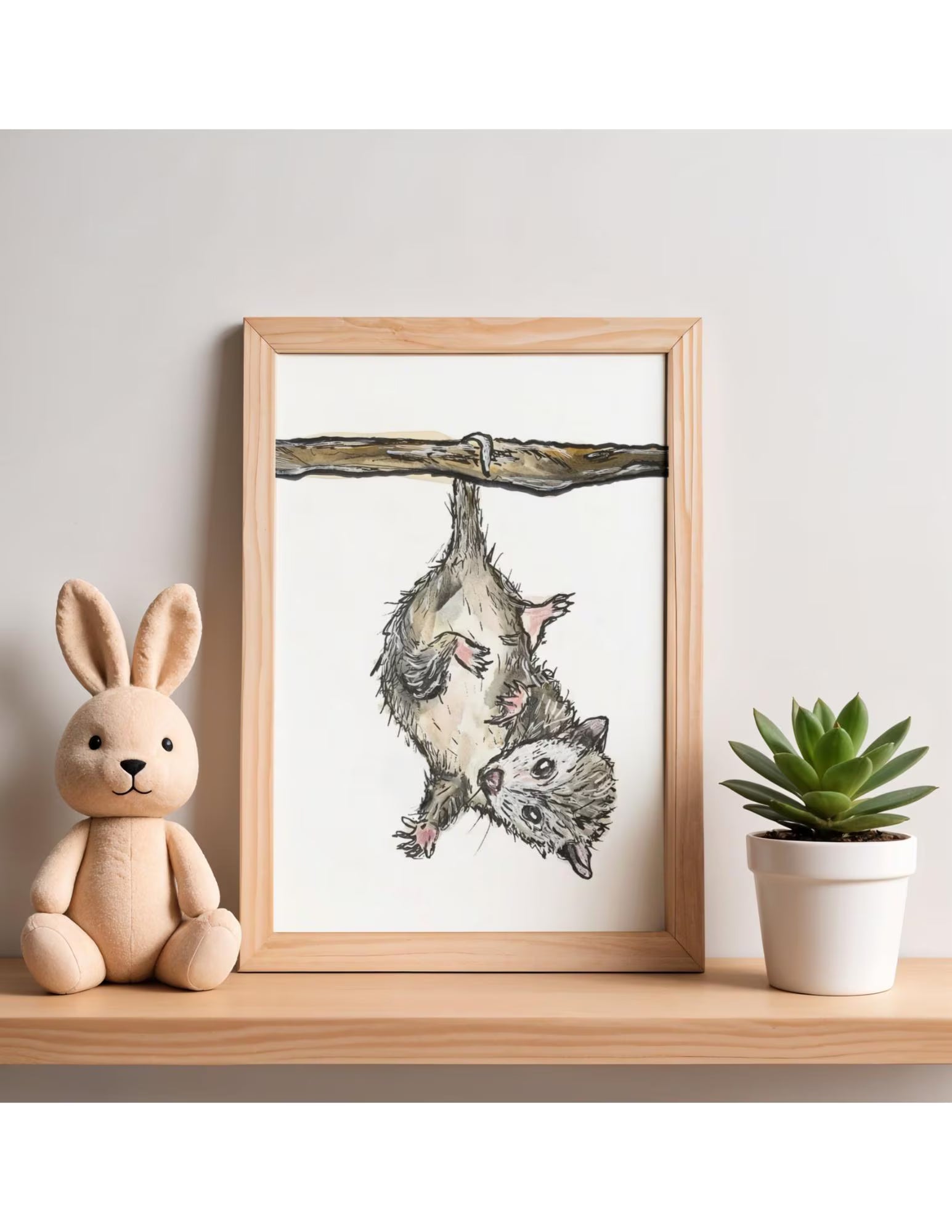 Hanging Possum – Watercolor & Ink Art Print