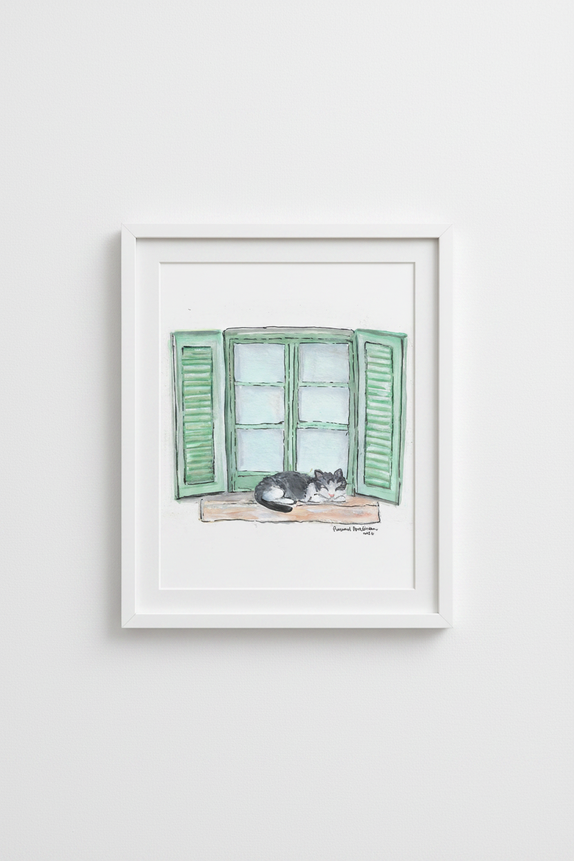 Sleeping Cat at the Window — Art Print